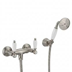 PB klassieke kraan opbouw douchekraanset met witte hendels inclusief handdouche RVS 1208854492